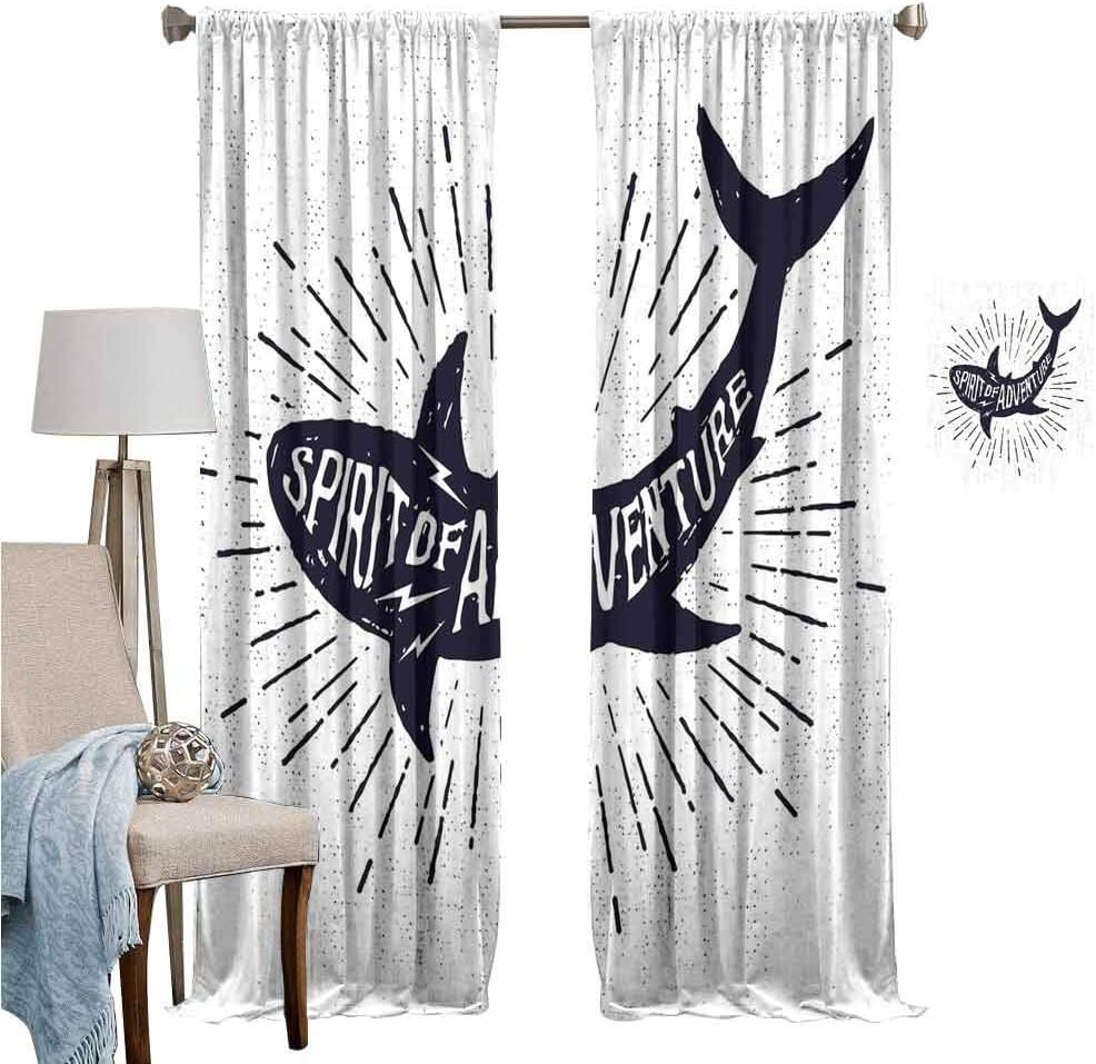 Bedroom Thermal Blackout Curtains Shark Spirit of Adventure Quote Over A Fish Body Wildlife Motivational Grunge Design Thermal Insulated Blackout Curtains Indigo Pearl W96 x L96