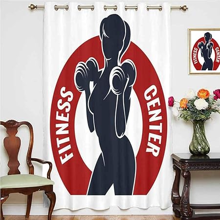 Cortinas opacas para puerta de patio, diseño de gimnasio, silueta de