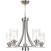 BONLICHT Traditional Chandelier Lighting 5 Light Brushed Nickel Modern Light Fixtures Hanging Pendant Lighting with Clear Gla