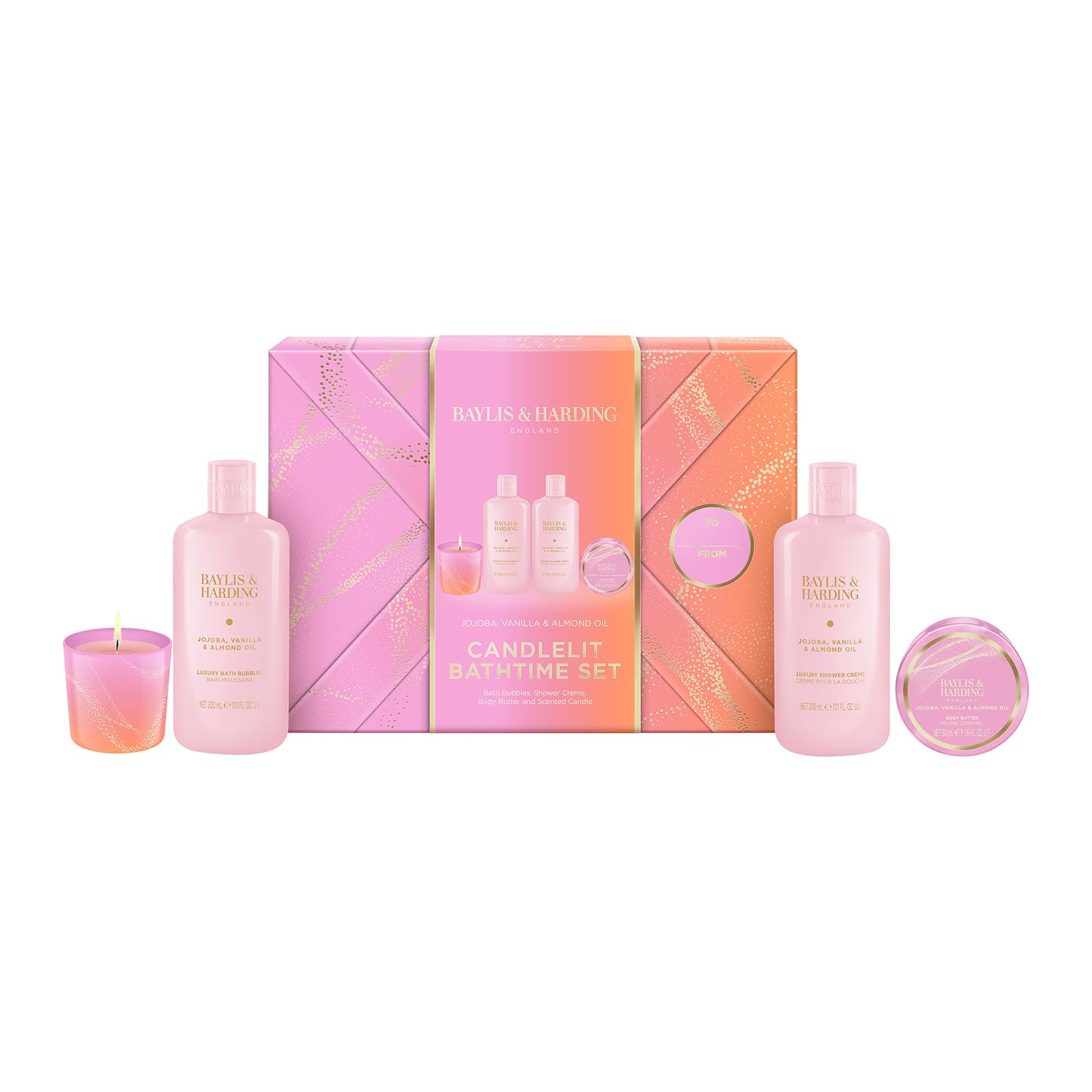 Baylis & Harding Jojoba, Vanilla & Almond Oil Gift Wrapped Candlelit Gift Set - Vegan Friendly (Pack of 1)