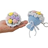 BIMIVAN Mini Crochet Flowers Bouquet Keychain, Knitted Flower - Mothers Day Valentines Gifts for Women Mom Wife