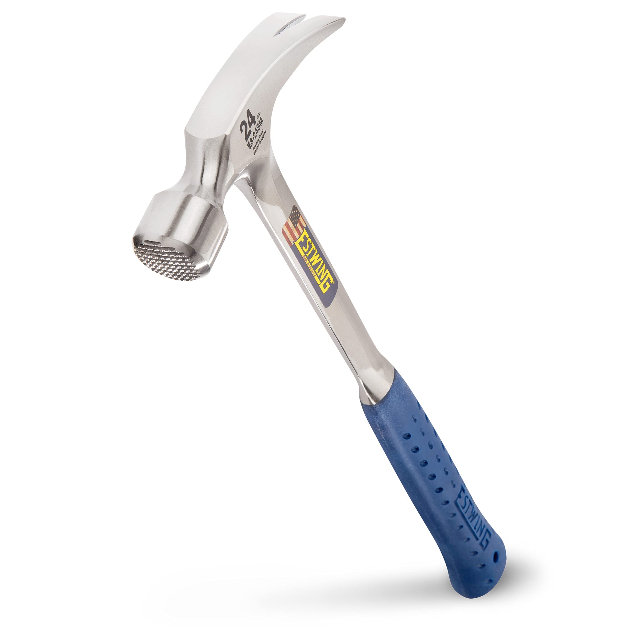Estwing E3/24SM 24oz Straight Claw Framing Hammer, Milled Face, Shock Reduction Grip