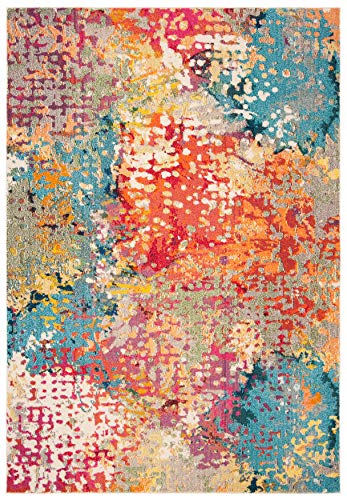 SAFAVIEH Boho Rug for Living Room, Dining Room, Bedroom - Madison Collection, Short Pile, in Ivory and Multi, 91 x 91 cm