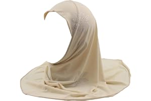 Modest Beauty Girls Muslim Hijab Scarf Shawls Islamic Arab Hijabs Headscarves Rhinestone Flowers, Cream-rhinestone Flower, fo