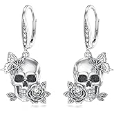 Skeleton Earrings Dangle 925 Sterling Silver Leverback Skull Halloween Earrings for Women Jewelry Gift
