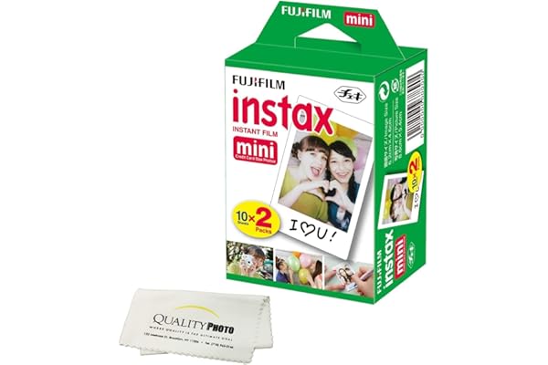 Fujifilm INSTAX Mini Instant Film (White) for Fujifilm Mini 8,9,11,12 Cameras w/Quality Photo Microfiber Cloth (20 Prints)
