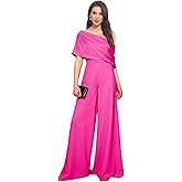 One Shoulder Mother of The Bride Jumpsuit Long for Women 2026 Satin Formal Wide Leg Half Sleeve Romper