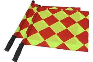 JASPYO JAYO Professional Linesman Flags for Official Soccer Events - 2PCS Waterproof Referees Flags with PU Zipped Carrying Bag, Yellow and Red Diamond Pattern