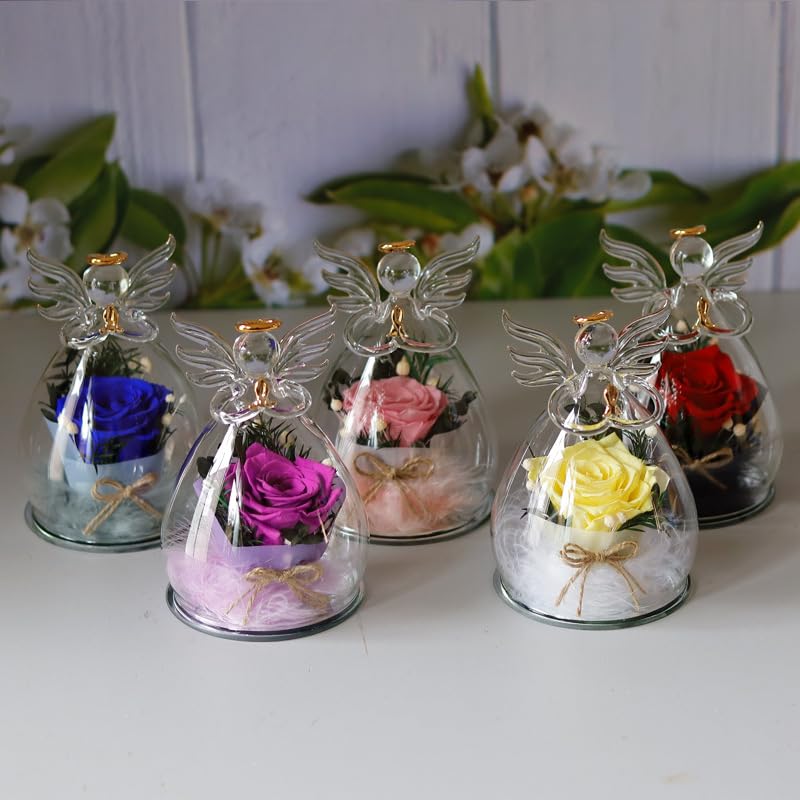 Rose Eternelle Cadeau Femme,Ange Figurine En Verre Avec Fleur Eternelle Cadeau,Ange Gardien,Cadeau Anniversaire Femme,Saint Valentin FêTe Des MèRes Anniversaire, Cadeaux D'Anniversaire Pour Femme (A)