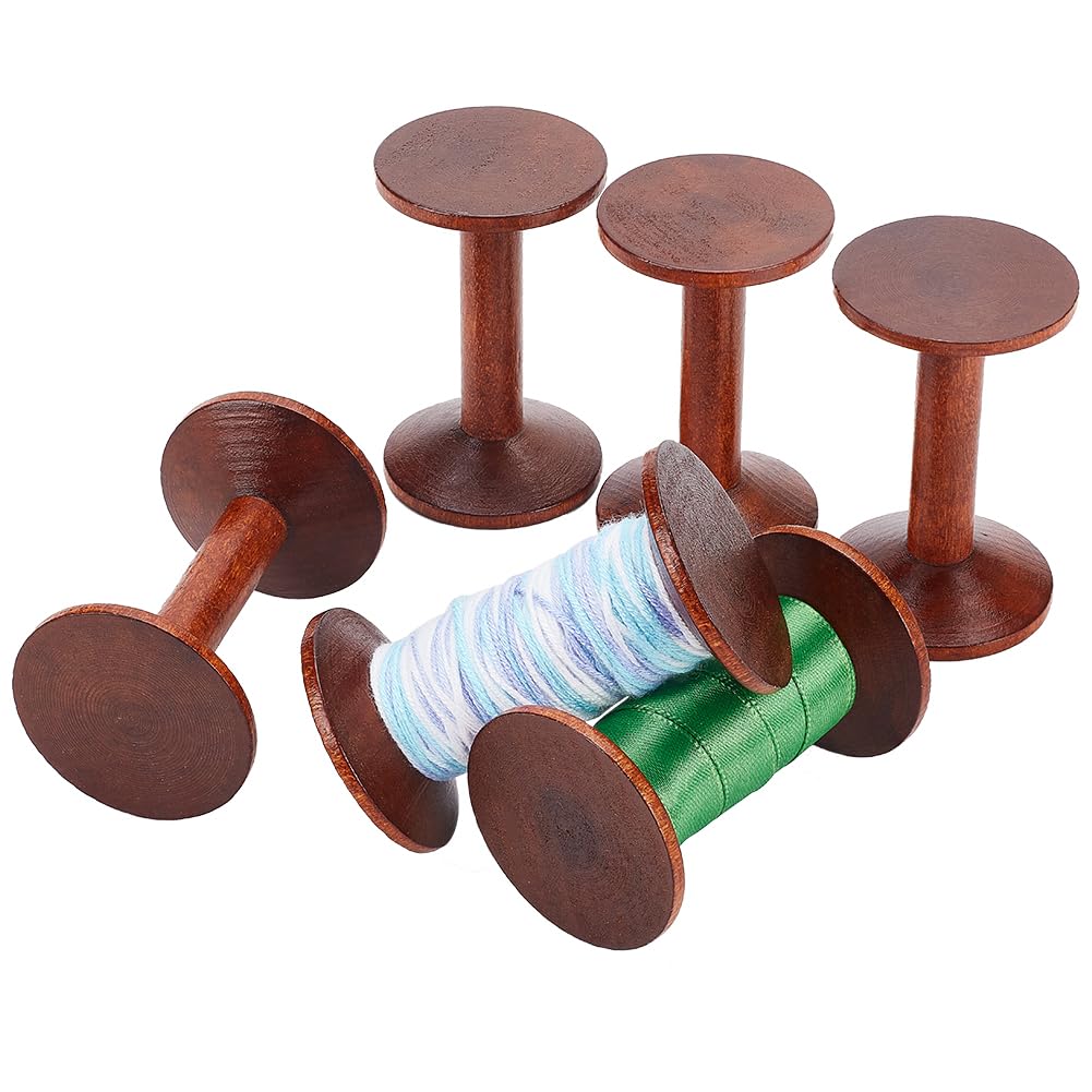 PH PandaHall Wooden Spools 6pcs Empty Wood Thread Spools Sewing Bobbins Spools Craft for Wire Weaving Ribbon Embroidery Thread Jewelry Chain Wrapping Arts Crafts Thread Cord Roll 6.2x4 cm