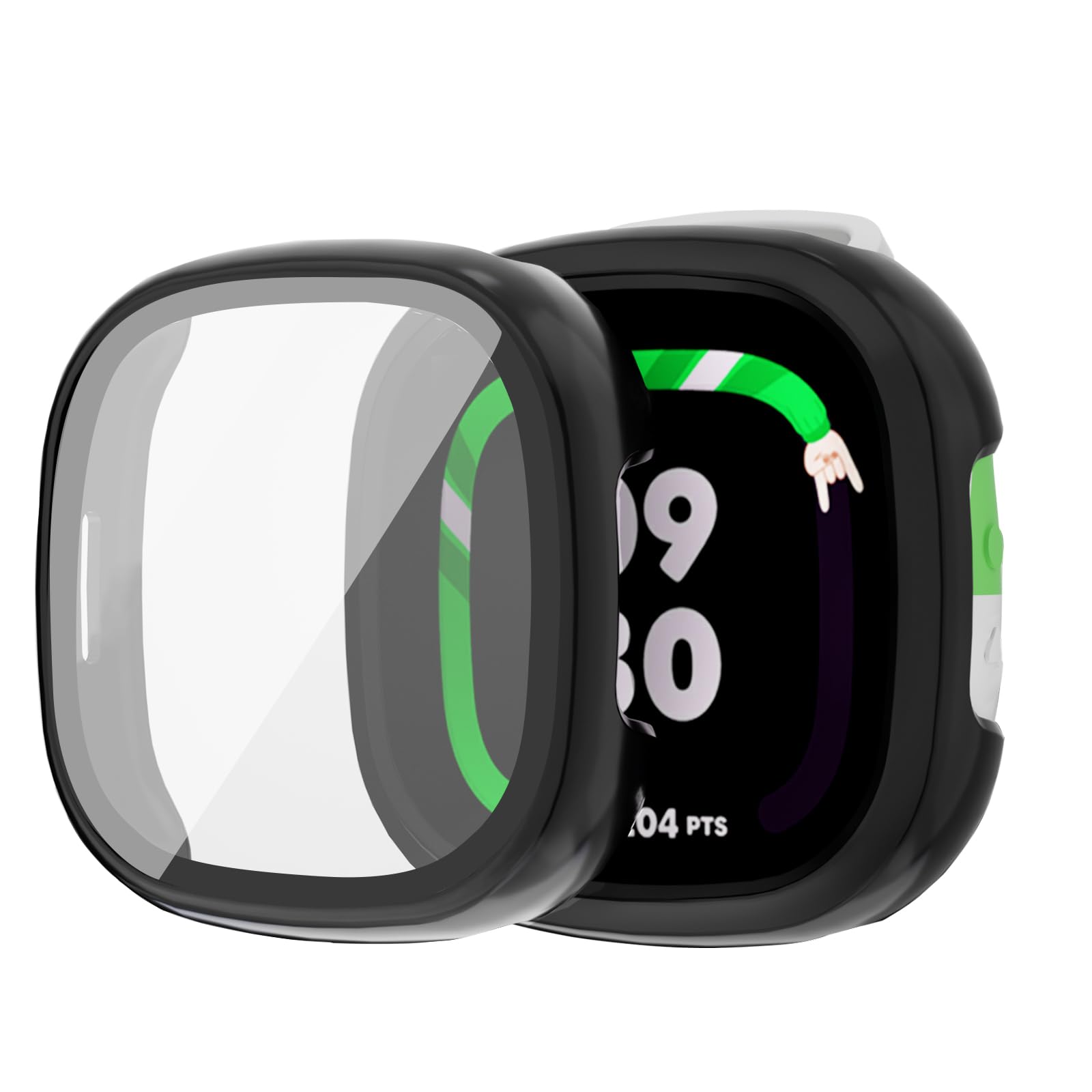 NewJourney Compatible with Fitbit Ace LTE Screen Protector, 2 Pack Bumper Case with Tempered Glass Film, Snug Fit, Scratch-Resistant, Smartwatch Accessories (Black+Black)