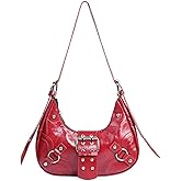Women's Y2K Purse PU Leather Shoulder Tote Handbag Adjustable Strap Clutch Hobo Bags Trendy(Wind Red)