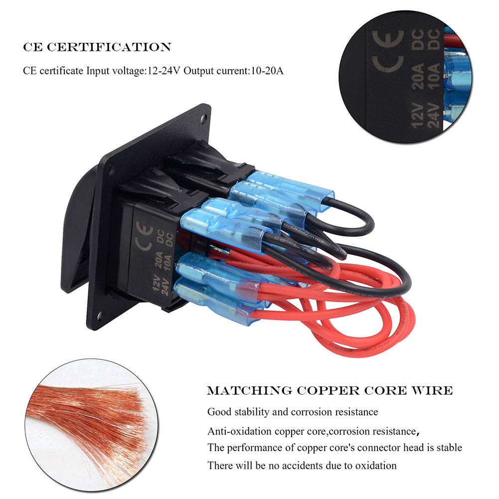 JUST N1 Rocker Switch Panel 2 Gang Waterproof Marine Boat LED Indicator with Circuit Breaker for 12V RV Auto Car Vehicle Truck Trailer Styling Fuse Panel On-Off Universal