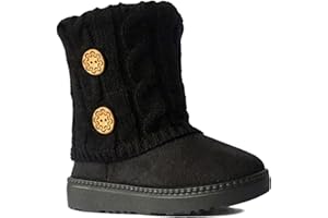 REDVOLUTION Kids Boots Toddler Girls Cute 2 Buttons || Rhinestone Faux Fur Suede Knitting Shoe