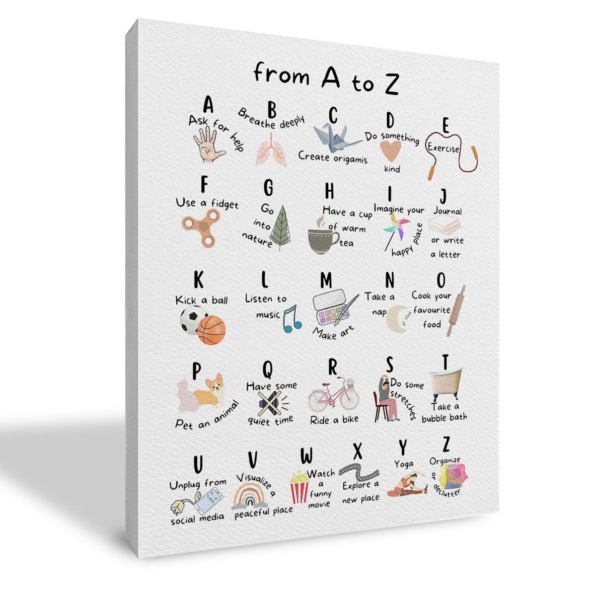 Qvapt Coping Skills Alphabet Framed Wall Art,Self Care Canvas Wall Art ...