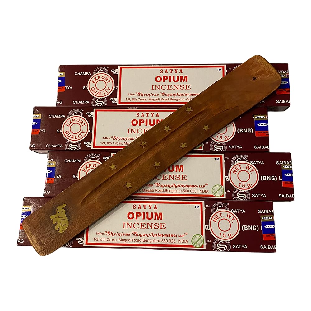 VIE Satya Incense Sticks, 4 Packs x 15g, with Incense Holder, Opium