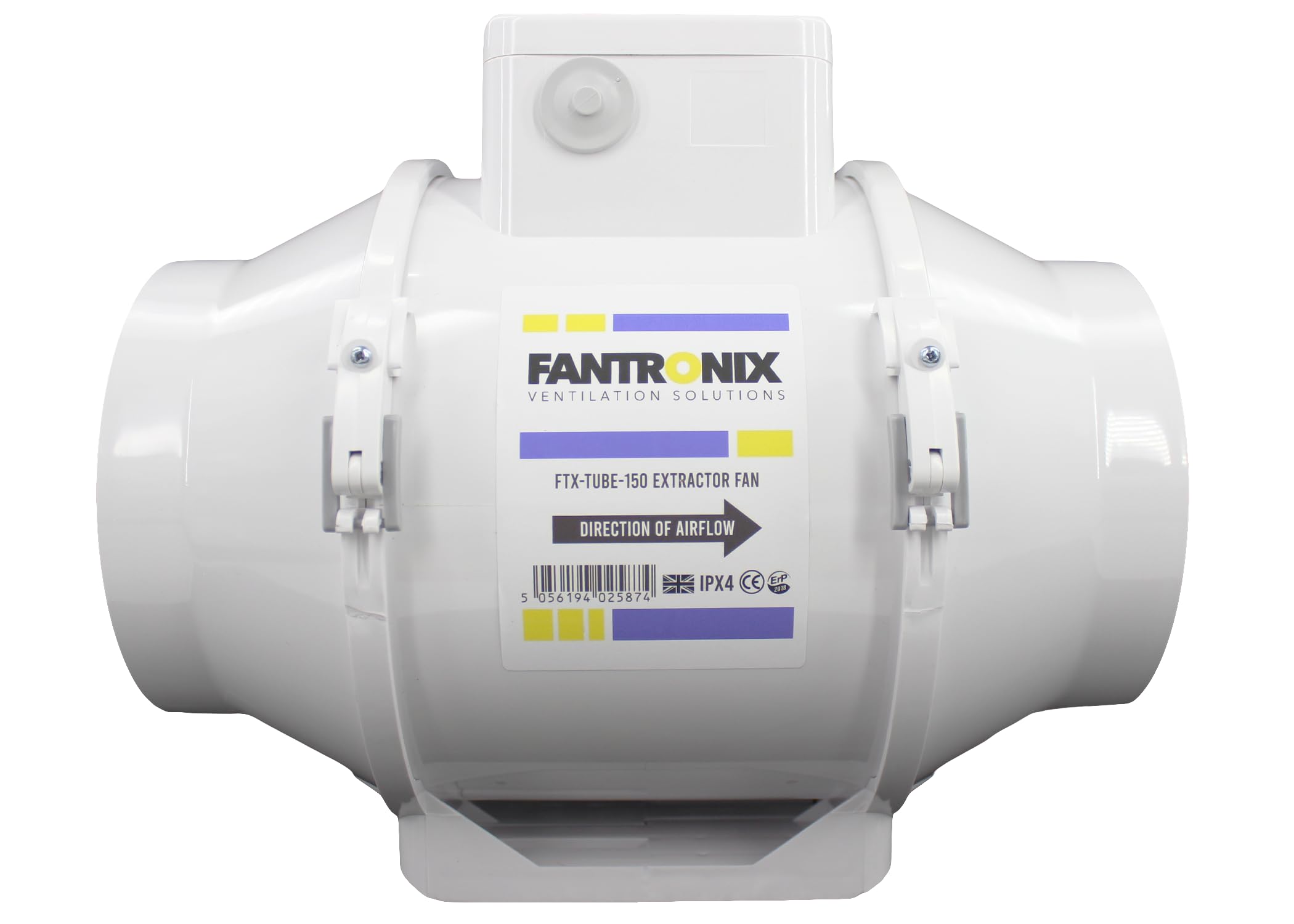 Fantronix 150 mm (6”) Inline Bathroom Extractor Fan with Run-On Timer – Quiet Loft-Mounted Ventilation for Shower, Toilet & Damp Control