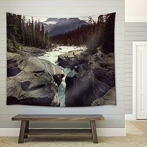 Scenic Views of The Athabasca River, Jasper National Park, Alberta, Canada - Fabric Wall Tapestry Home Decor - 51x60 inches