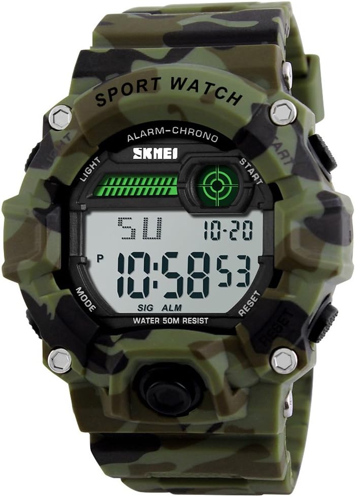Boys Camouflage LED Sport Watch,Waterproof Digital Electronic Casual Military Wrist Kids Sports Watch with Silicone Band Luminous Alarm Stopwatch Watches