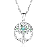 CiNily Tree of Life Necklace for Women Family Tree Pendant Necklaces 14K White Gold Plated Created Opal Tree of Life Pendant Birthstone Necklace Gemstone Birthday Jewelry