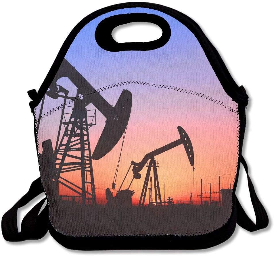 Pumping Unit is Working in Oil Field of The Sunset Best Graphic Lunch Tote Lunch Bag School Reusable