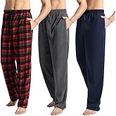 3 Pack Men's Fleece Pajama Pants Bottoms– Lounge Sleepwear Plaid PJs with Pockets and Button Fly