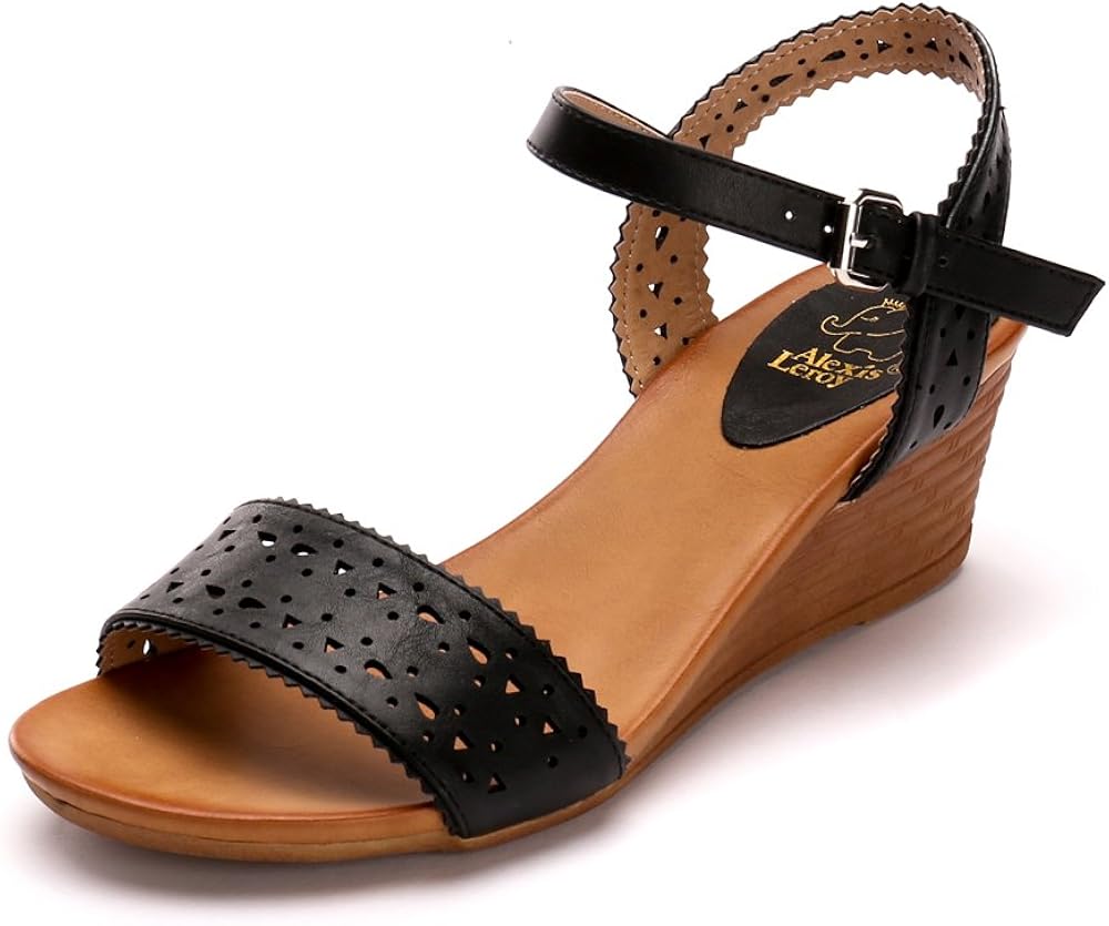 Alexis Leroy Hollow Out Open Toe Buckle Women Wedge Sandals Amazon.co