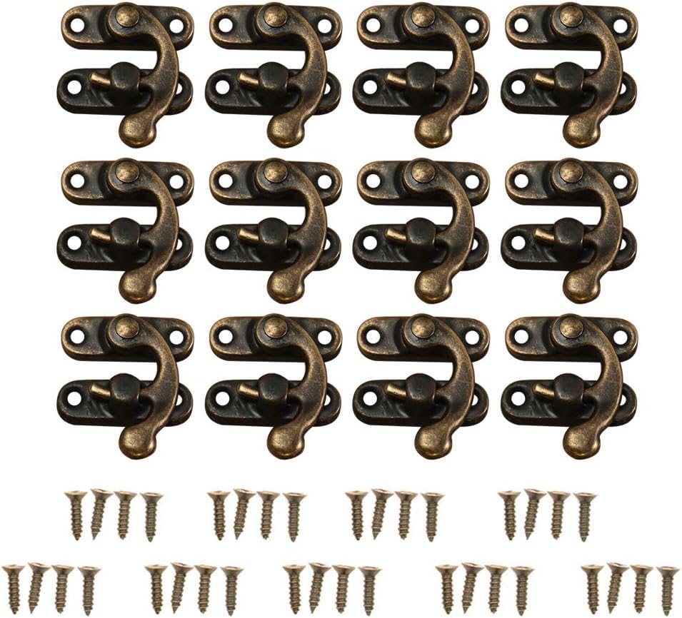 GOTOTOP 12PCS Antique Left Right Latch Hook Hasp Wood Jewelry Box Hasp Catch Decoration With 48 Replacement Screws(Right-Bronze)