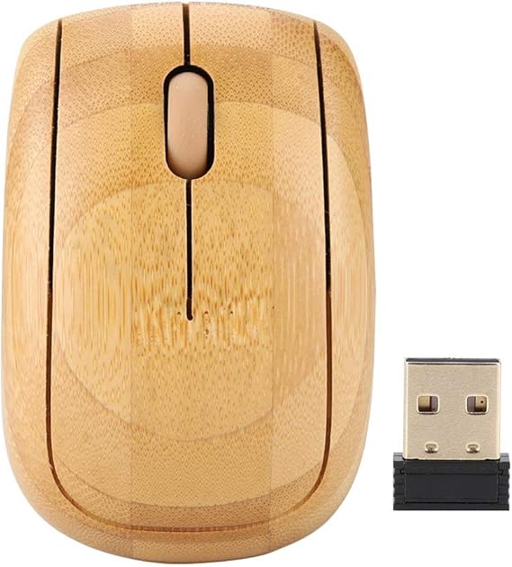 Bamboo Wireless Mouse, 2.4GHz Wireless Optical Bamboo Mouse PC