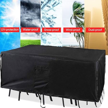 Chusstang Garden Furniture Cover Waterproof 420d Polyester Fabric Outdoor Dining Set Cover Patio Dustproof Windproof Anti Uv Rectangular Oval Cover For Sofas And Chairs 232x162x80cm Amazon Co Uk Garden Outdoors