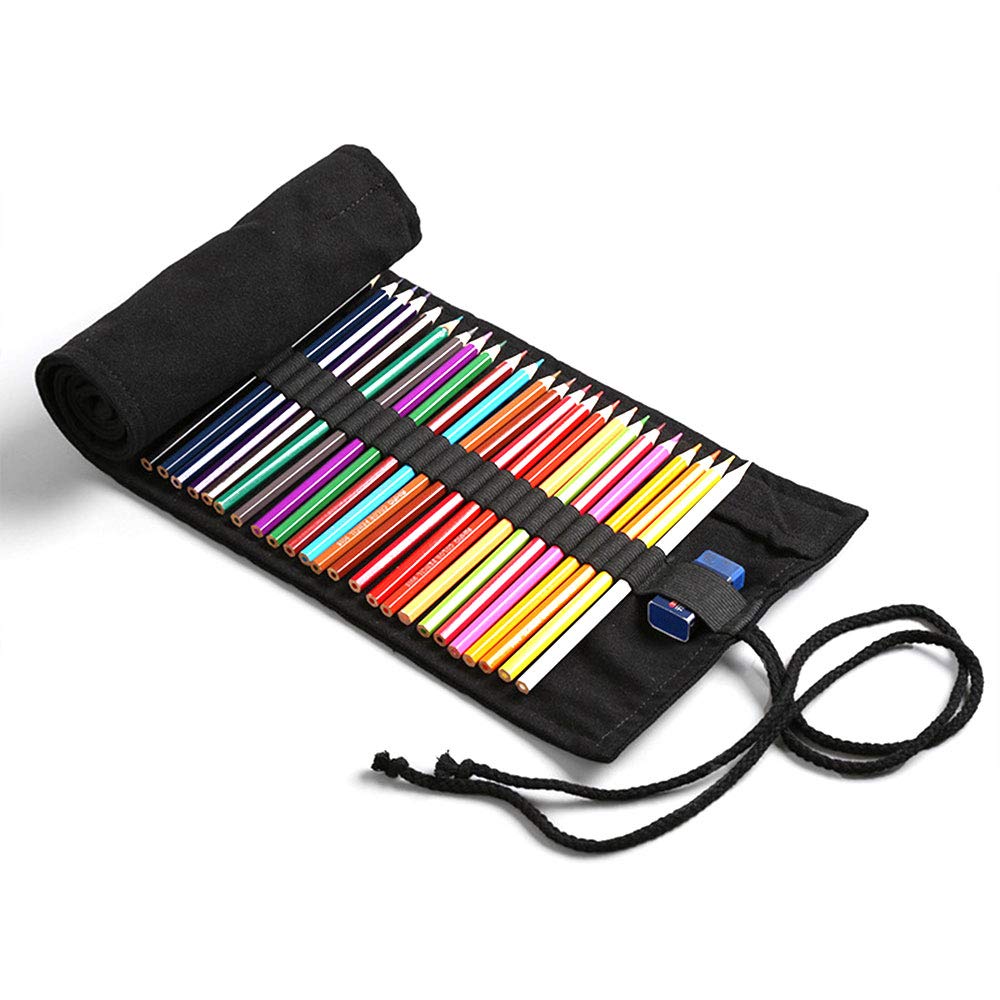 12-72 Black Holes Canvas Pencil Wrap Roll Up Pencil Case Pen Holder Bag Storage Pouch for Colored Pencils Draw Pen Brush，Gift for Student/Adult