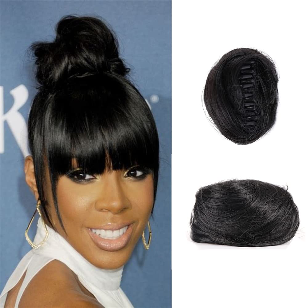 SJZDYLXY 2PCS Space Bun Claw Clip in Buns Donut Chignon Cat Ears DIY Hair Buns Updo Hairpieces Hair Extensions Wig Accessory for Women Girls (#1), 68.0 grams