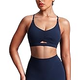 Aoxjox Women's Workout Sports Bras Cross Back Fitness Athletic Velura Ruched Bra PlushFlex™ Yoga Crop Tank