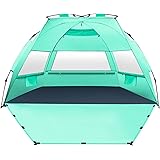 MIRUS Pop Up Beach Tent, Deluxe XL Sun Shade Shelter for 3-4 Person with UPF50+ Protection, Extendable Floor & 3 Ventilating 