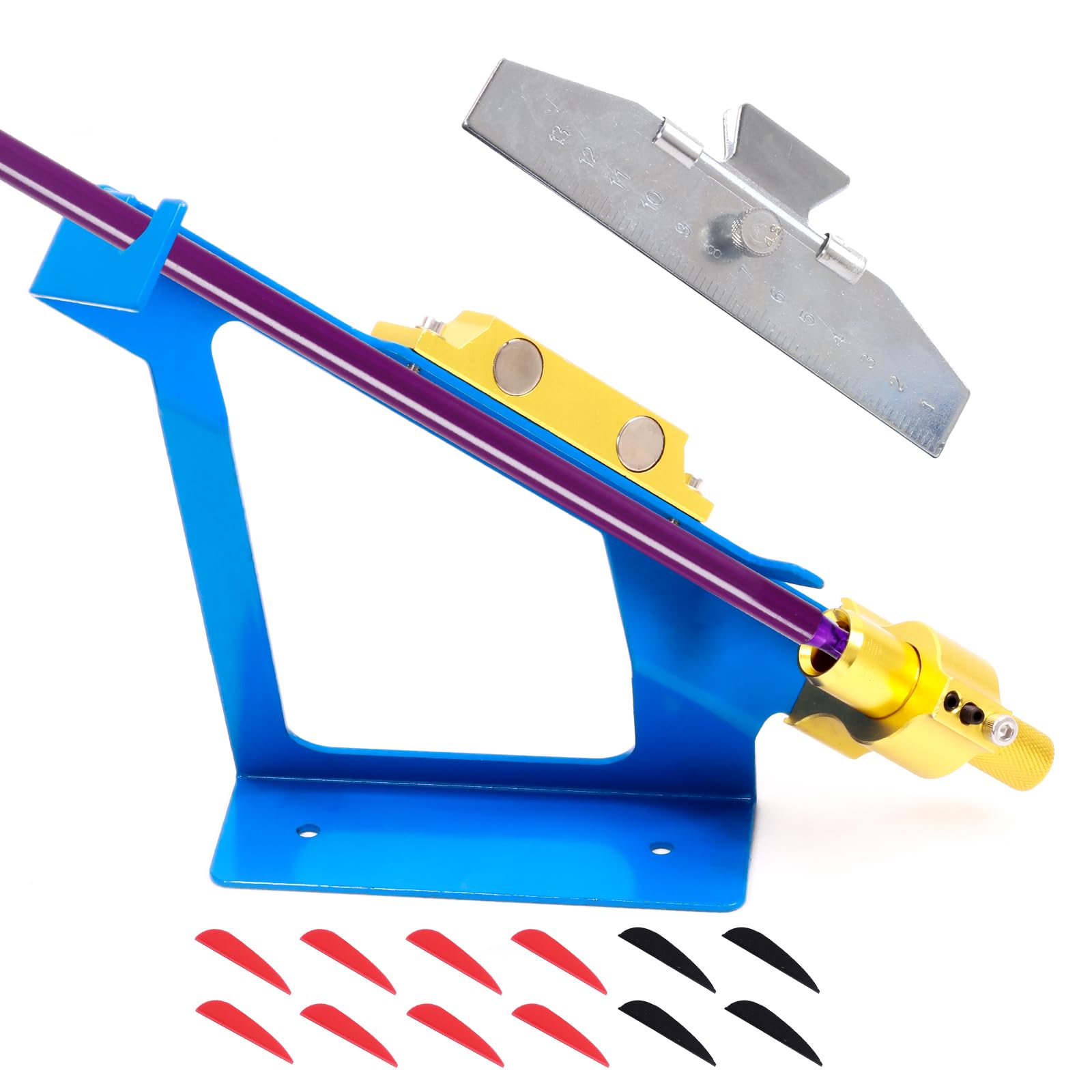 Photo 1 of FENJANER Arrow Fletching Jig - Adjust Archery Arrow Fletchings Tool Jig Kit with Clamp for DIY Arrow Vanes (Blue)