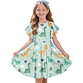 ZFRXIGN Twirly Dresses for Girls 3-14 Years Floral Ruffle Dress Mid Length Sundress