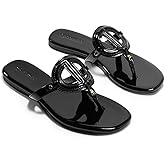 Coutgo Womens Flat Thong Sandals Square Open Toe Flip Flops Slip On Slides Dressy Summer Beach Shoes