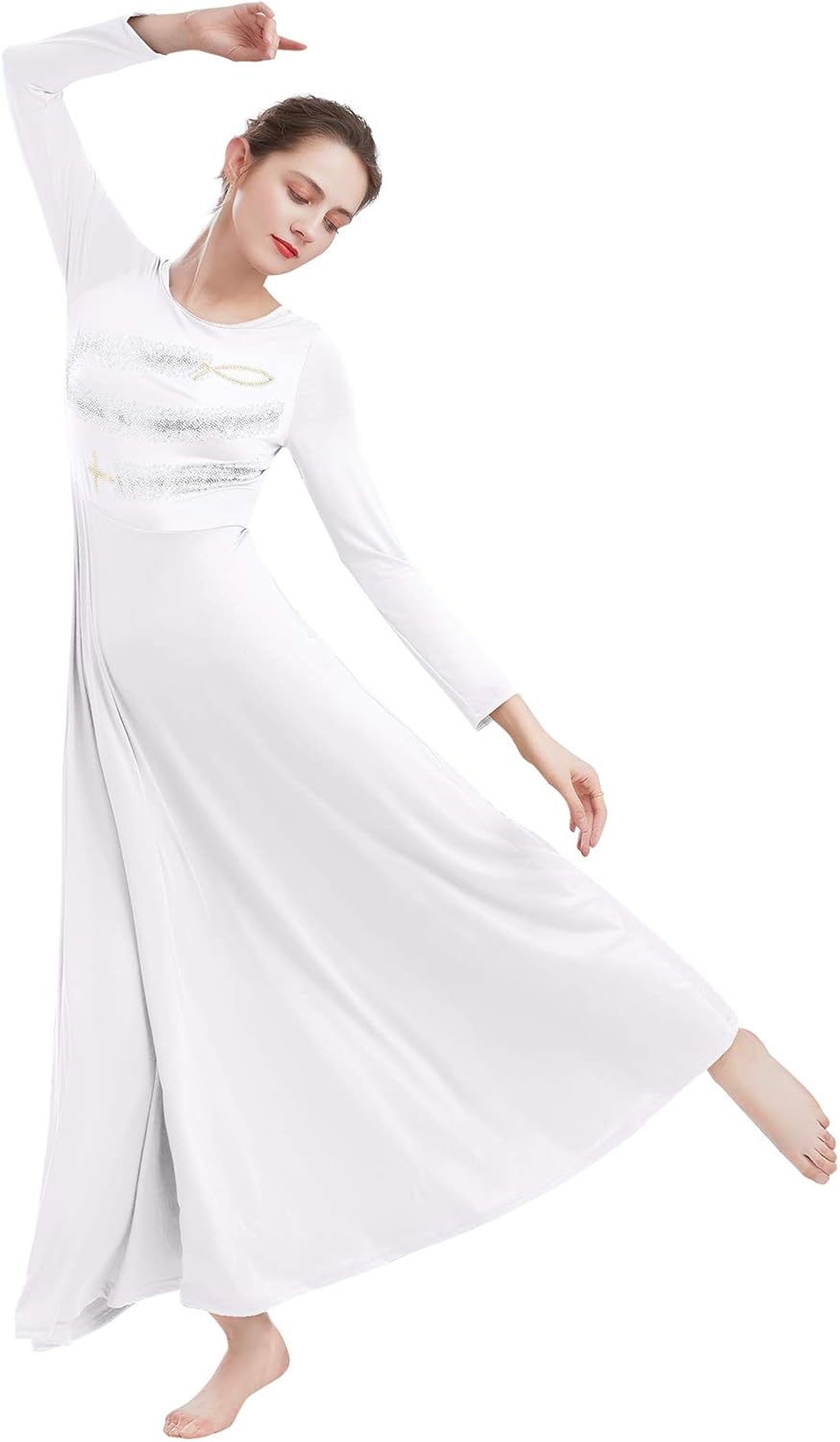 IBAKOM Womens Prom Ballroom Dance Dress Swing Party Dancewear Long Sleeve Dancing Worship Ballet Costume: Clothing