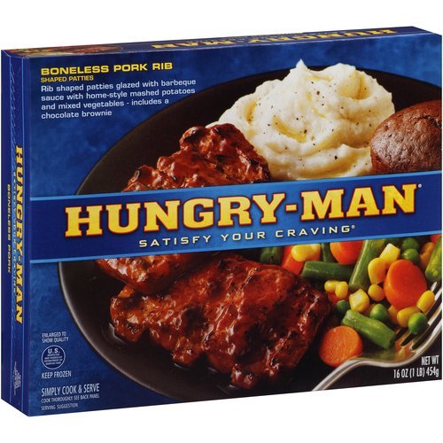 HUNGRY MAN FROZEN TV BONELESS BBQ PORK RIB DINNER 1LB PACK OF 3 Food