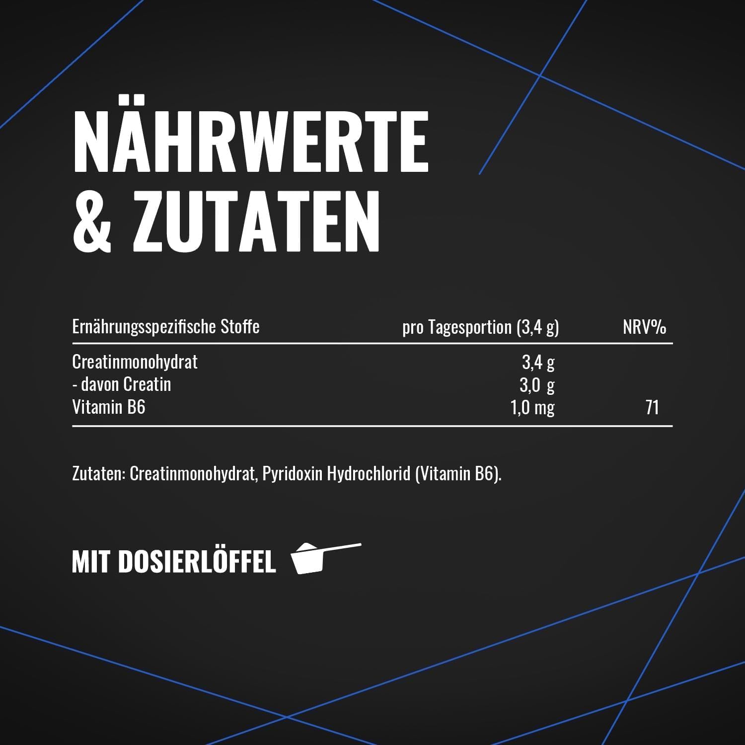 Creatin Monohydrat Pulver 1,25kg / 1250g - Ultra Reines Kreatin Monohydrat mit Vitamin B6 -Hochdosiert - Extrapure Creatine Monohydrat - Creatin Pulver Monohydrate - Vegan Jahresvorrat 4