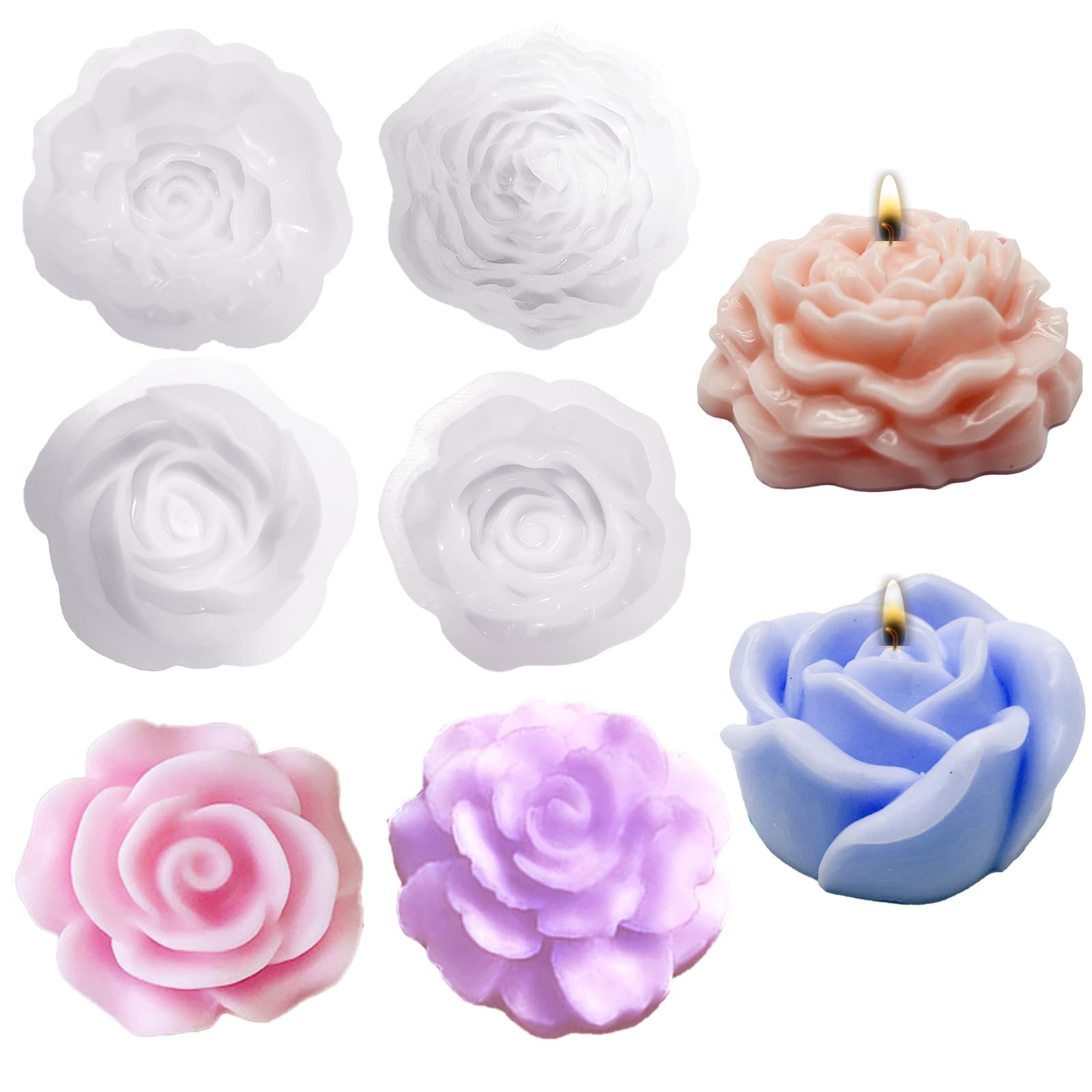 WYAHYQ Flower Resin Moulds Silicone Moulds for Resin Casting 4Pcs Rose Candle Moulds Soap Mould
