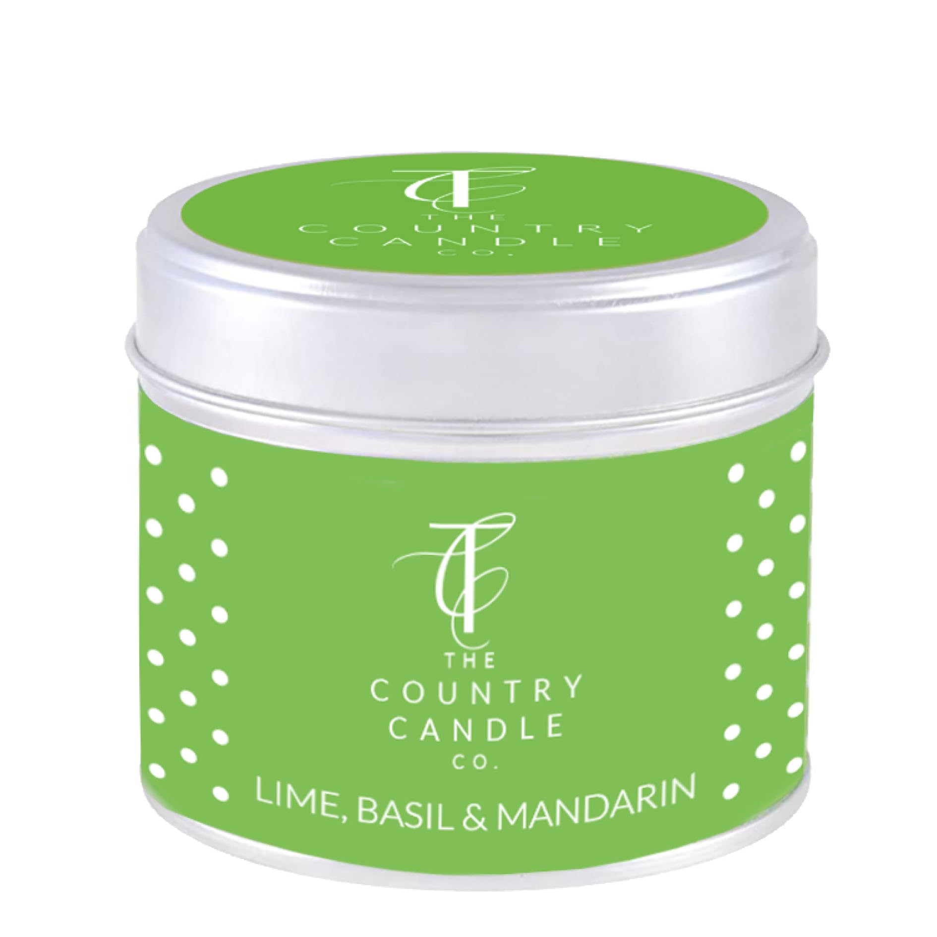 The Country Candle Company Polka-dot Tin Candle – Lime, Basil and Mandarin Scented, Up to 35 Hours Burn Time