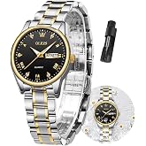 OLEVS Women Watch Silver and Gold Round Waterproof Stainless Stretch Band Watch for Women Luxury Jewelry Dress Analog Quartz Womens Watches with Light Up Face Classic Original Elegant Ladies Watch