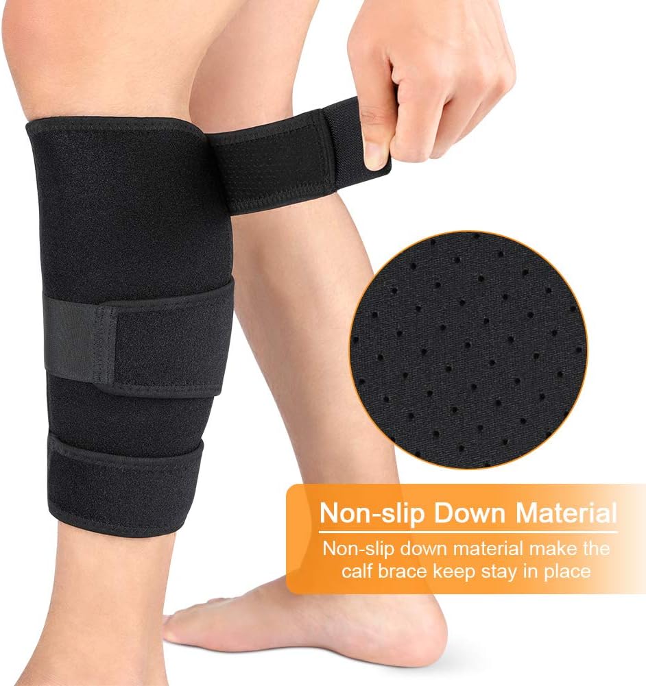 Calf Brace, Shin Splint Support Lower Leg Compression Wrap with Adjustable Three Anti-Slip Strap Support for Pulled Calf Muscle Pain Strain Injury, Sprain and Swelling, Fits Men and Women (Black) - Image 5