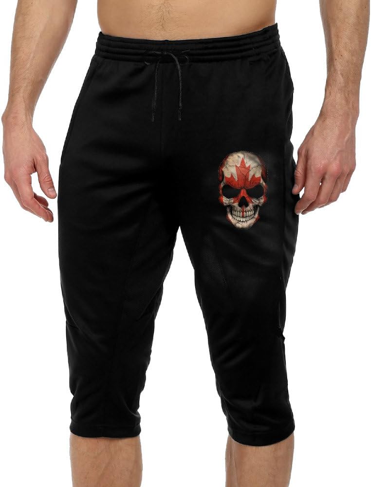 Junior Canadian Flag Skull Maple Sweatpants Joggers Activewear Workout Running Pants Drawstring