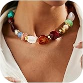 Peraca Cris Chunky Bead Necklaces for Women Boho Collar Necklace Colorful Resin Beaded Statement Dainty Bohemian Dress Accessories