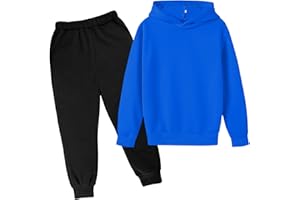 HICItro Unisex Teen Kids Jogger Sweatsuit Set 2PCS, Solid Long Sleeve Hoodie Pullover Cinch Bottom Sweatpants for Boys Girls