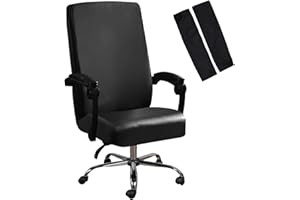 Shukii Waterproof Office Chair Cover+Arm Cover PU Leather Computer Seat Covers Stretch Rotating Chair Slipcover with Elastic Bottom Universal Chair Protectors for Rotating Boss Chair
