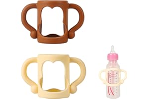 RTMOK Bottle Handles for Dr. Brown's Narrow Baby, Wide-Neck, Removable Easy-Grip Transitional Sippy Cup Handles, 100% Silicone-BPA-Free Material, 4m+ (Coffe, Beige)