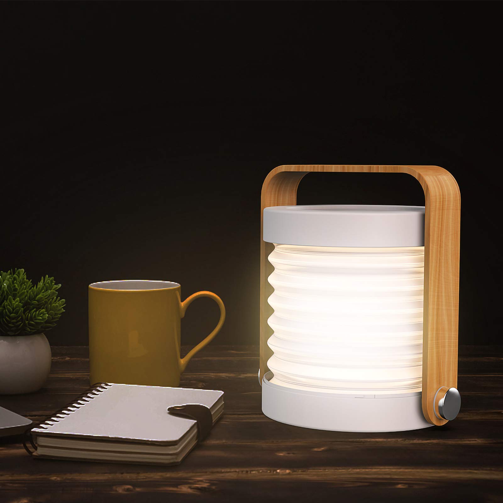 Folding Table Night Light Portable Baby Safe Night LampTouch Control Led Night Light with Wooden Handle 25pcs Lamp Beads，3 Modes LED Warm White Light with Rechargeable Internal Battery